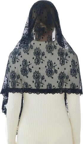 Wgior Catholic Chapel Veil – Floral Mantilla Head Covering for Church, Prayer, and Modesty – Soft Rectangular Shawl in Kuwait