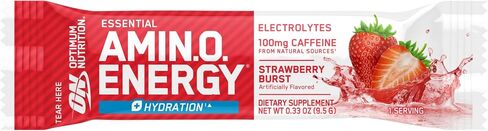 Optimum Nutrition Amino Energy Plus Hydration Packets, On-The-Go Energy Powder Stick Packs, Strawberry Burst, 25 Count in Kuwait