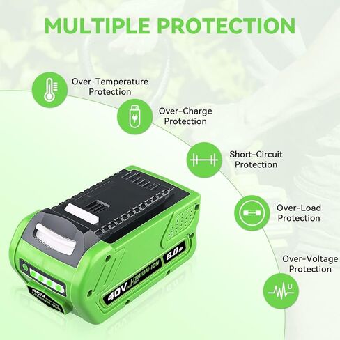1 حزمة بطارية Greenworks سعة 6000 مللي أمبير في الساعة 40 فولت متوافقة مع بطارية ليثيوم Greenworks 40 فولت 29472 29462 أدوات كهربائية G-MAX 29252 20202 22262 25312 25322 in Kuwait