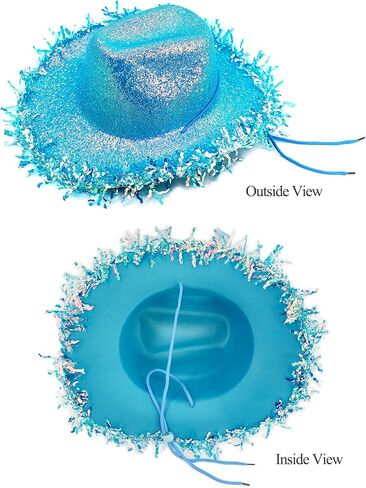 Cowboy Hats with Reflective Sequins for Women, Glitters Foil Brim Cowgirl hats with Bandana Heart Shaped Sunglasses in Kuwait