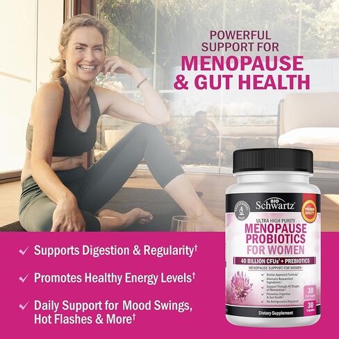 Menopause Supplements for Women - 40 Billion CFU Menopause Probiotics for Women - Support for Hot Flashes Night Sweats Mood Swings and Balance - Non-GMO, 30 Easy-Swallow Capsules, 30 Servings in Kuwait