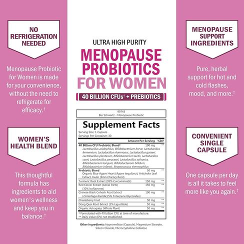 Menopause Supplements for Women - 40 Billion CFU Menopause Probiotics for Women - Support for Hot Flashes Night Sweats Mood Swings and Balance - Non-GMO, 30 Easy-Swallow Capsules, 30 Servings in Kuwait
