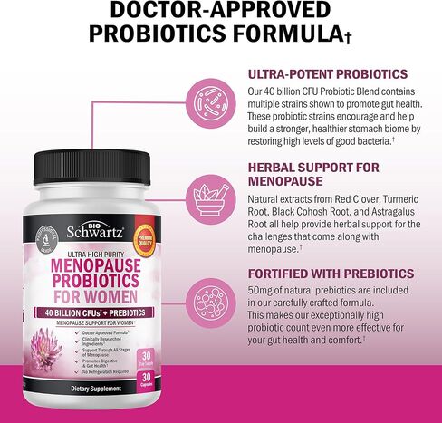 Menopause Supplements for Women - 40 Billion CFU Menopause Probiotics for Women - Support for Hot Flashes Night Sweats Mood Swings and Balance - Non-GMO, 30 Easy-Swallow Capsules, 30 Servings in Kuwait