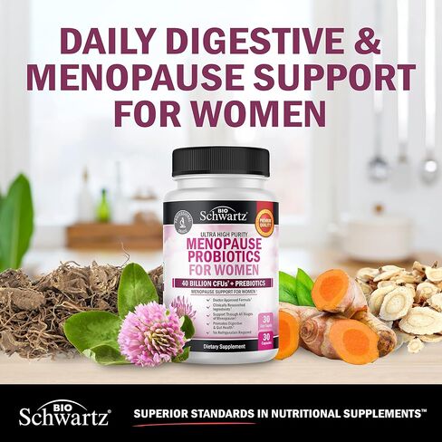 Menopause Supplements for Women - 40 Billion CFU Menopause Probiotics for Women - Support for Hot Flashes Night Sweats Mood Swings and Balance - Non-GMO, 30 Easy-Swallow Capsules, 30 Servings in Kuwait