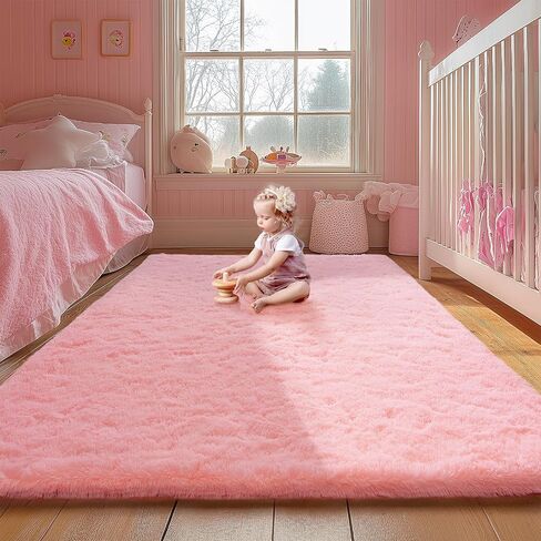 Pink Area Rugs for Girls Bedroom, 4x6 Fluffy Fuzzy Shaggy Carpet for Kids Playroom Nursery Living Room, Thick Soft Plush Mat for Kids Baby Boys Teen Dorm Home Decor Aesthetic in Saudi Arabia