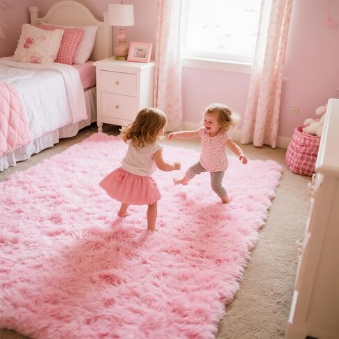 Pink Area Rugs for Girls Bedroom, 4x6 Fluffy Fuzzy Shaggy Carpet for Kids Playroom Nursery Living Room, Thick Soft Plush Mat for Kids Baby Boys Teen Dorm Home Decor Aesthetic in Saudi Arabia