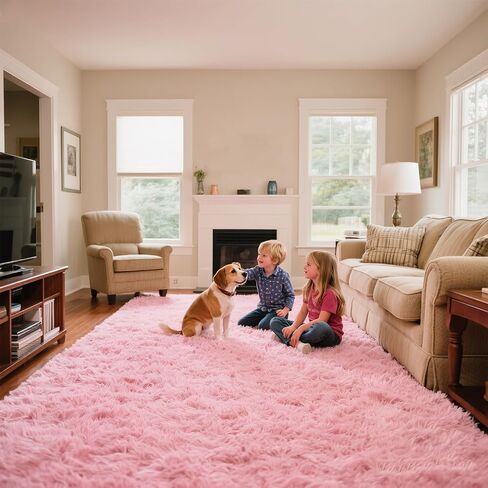 Pink Area Rugs for Girls Bedroom, 4x6 Fluffy Fuzzy Shaggy Carpet for Kids Playroom Nursery Living Room, Thick Soft Plush Mat for Kids Baby Boys Teen Dorm Home Decor Aesthetic in Saudi Arabia