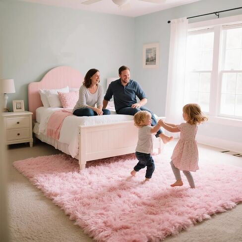 Pink Area Rugs for Girls Bedroom, 4x6 Fluffy Fuzzy Shaggy Carpet for Kids Playroom Nursery Living Room, Thick Soft Plush Mat for Kids Baby Boys Teen Dorm Home Decor Aesthetic in Saudi Arabia