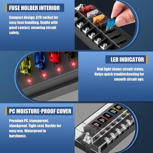 12 فولت/24 فولت 6 دائرة الصمامات البحرية المقاومة للماء مع مؤشر LED ، Ato Blade Fuse Block للسيارات ، البحرية ، شاحنة ، سيارة ، قارب ، RV in Kuwait