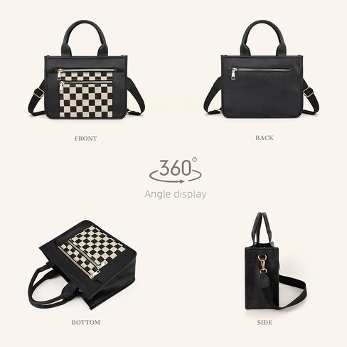 WJCD Women's Tote Handbags Stylish Vegan Leather Handheld Purse for Women Plaid Striped Adjustable Strap Durable Lightweight in Kuwait