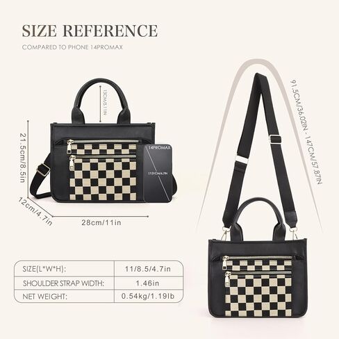 WJCD Women's Tote Handbags Stylish Vegan Leather Handheld Purse for Women Plaid Striped Adjustable Strap Durable Lightweight in Kuwait