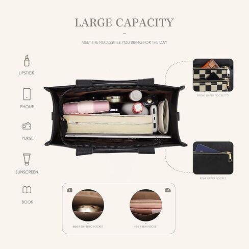 WJCD Women's Tote Handbags Stylish Vegan Leather Handheld Purse for Women Plaid Striped Adjustable Strap Durable Lightweight in Kuwait