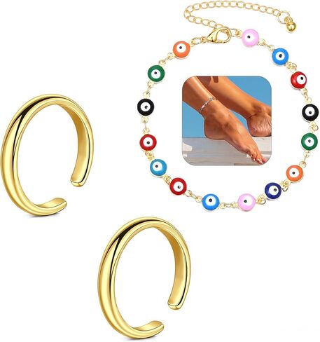 Briana Williams Toe Rings for Women Gold Silver Toe Ring Non Tarnish Ankle Bracelets for Women Waterproof Anklet & Toe Ring Set Trendy Summer Beach Foot Jewelry in Kuwait