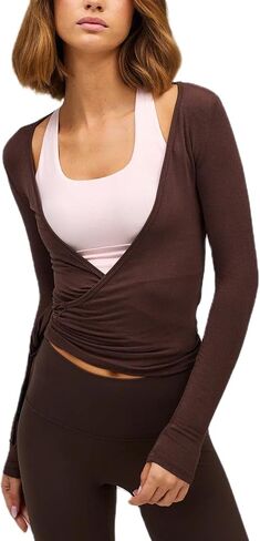 Ballet Tie Wrap Top for Women Long Sleeve Cover Up Yoga Pilates Workout Warp Shirts in Saudi Arabia
