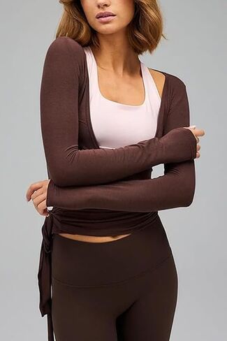 Ballet Tie Wrap Top for Women Long Sleeve Cover Up Yoga Pilates Workout Warp Shirts in Saudi Arabia