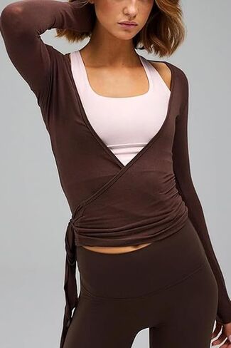 Ballet Tie Wrap Top for Women Long Sleeve Cover Up Yoga Pilates Workout Warp Shirts in Saudi Arabia