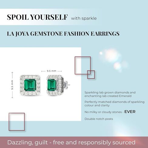 Lab Created Emerald and Lab Grown Diamond Halo Stud Earrings for Women | 10K Solid White Gold Earrings | Multiple Shapes and Weights to Choose From in Saudi Arabia