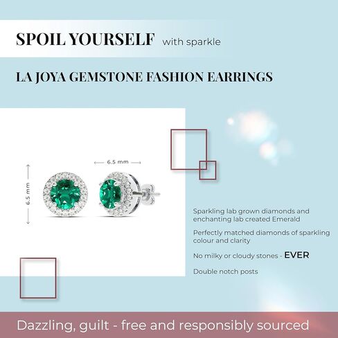 Lab Created Emerald and Lab Grown Diamond Halo Stud Earrings for Women | 10K Solid White Gold Earrings | Multiple Shapes and Weights to Choose From in Saudi Arabia