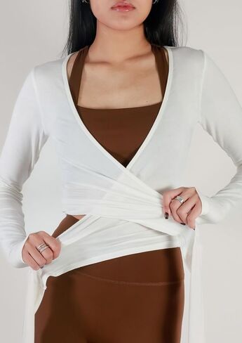 Women's Ballet Wrap Top Long Sleeve Tie Workout Pilates Yoga Wrap Top in Saudi Arabia