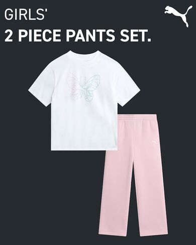 PUMA Girls' Pants Set - 2 Piece Short Sleeve Crewneck Fashion Graphic Tee Shirt and French Terry Flare Pants for Girls (7-14) in Saudi Arabia
