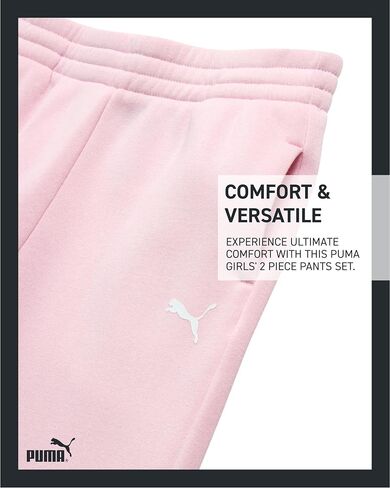 PUMA Girls' Pants Set - 2 Piece Short Sleeve Crewneck Fashion Graphic Tee Shirt and French Terry Flare Pants for Girls (7-14) in Saudi Arabia