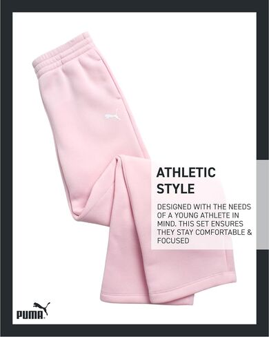 PUMA Girls' Pants Set - 2 Piece Short Sleeve Crewneck Fashion Graphic Tee Shirt and French Terry Flare Pants for Girls (7-14) in Saudi Arabia