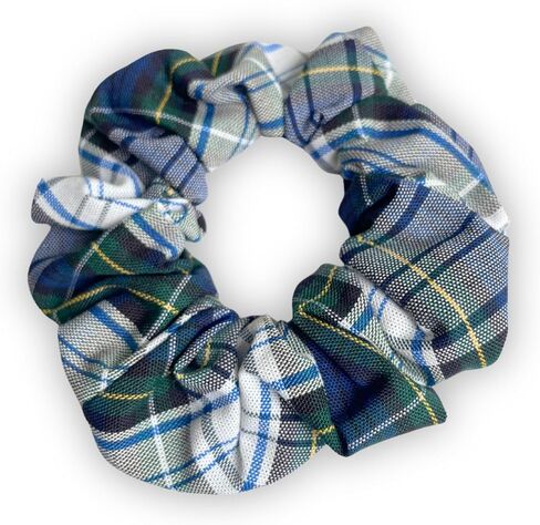 Plaid scrunchie, ClassExceed school uniform plaid, Back to school, handmade school uniform hair accessories (White forest Yellow Navy Plaid80) in Saudi Arabia