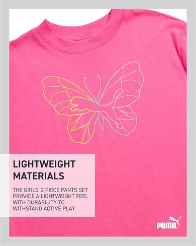 PUMA Girls' Pants Set - 2 Piece Short Sleeve Crewneck Fashion Graphic Tee Shirt and French Terry Flare Pants for Girls (7-14) in Kuwait