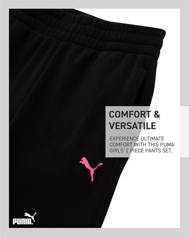 PUMA Girls' Pants Set - 2 Piece Short Sleeve Crewneck Fashion Graphic Tee Shirt and French Terry Flare Pants for Girls (7-14) in Kuwait