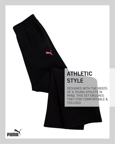 PUMA Girls' Pants Set - 2 Piece Short Sleeve Crewneck Fashion Graphic Tee Shirt and French Terry Flare Pants for Girls (7-14) in Kuwait