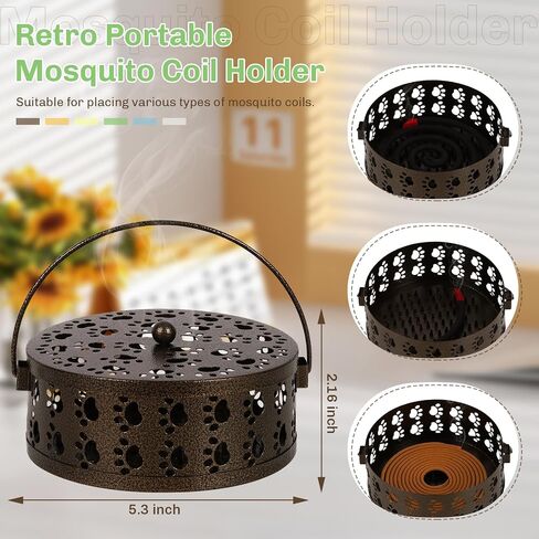 Portable Mosquito Coil Holder, Iron Mosquito Incense Holder with Handle for Home, Office, Camping with Cat Paw Cutout Design (Bronze) in Saudi Arabia