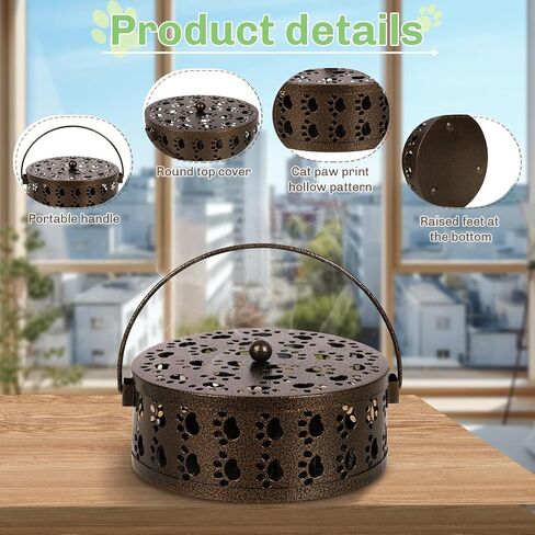 Portable Mosquito Coil Holder, Iron Mosquito Incense Holder with Handle for Home, Office, Camping with Cat Paw Cutout Design (Bronze) in Saudi Arabia