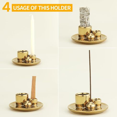 Handmade Ceramic Incense Burner for Palo Santo Incense Sticks, 4 in 1 Multi-Purpose Sage Holder for Burning, Ash Catcher Tray for Meditation Yoga Room (Golden) in Kuwait