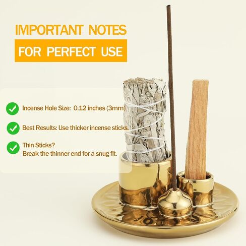 Handmade Ceramic Incense Burner for Palo Santo Incense Sticks, 4 in 1 Multi-Purpose Sage Holder for Burning, Ash Catcher Tray for Meditation Yoga Room (Golden) in Kuwait