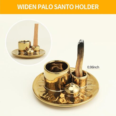 Handmade Ceramic Incense Burner for Palo Santo Incense Sticks, 4 in 1 Multi-Purpose Sage Holder for Burning, Ash Catcher Tray for Meditation Yoga Room (Golden) in Kuwait