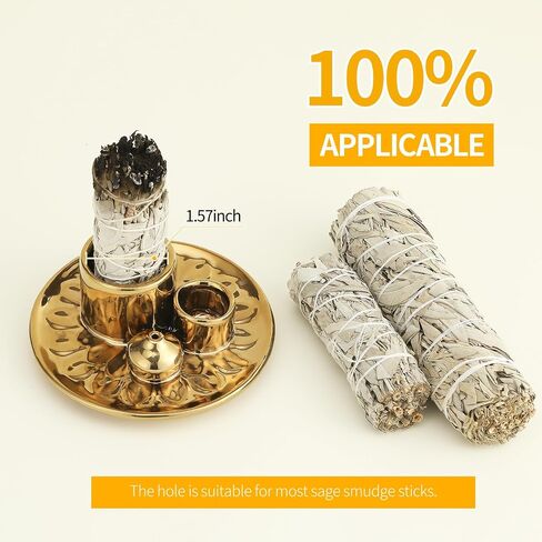 Handmade Ceramic Incense Burner for Palo Santo Incense Sticks, 4 in 1 Multi-Purpose Sage Holder for Burning, Ash Catcher Tray for Meditation Yoga Room (Golden) in Kuwait