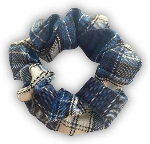 Plaid scrunchie, ClassExceed school uniform plaid, Back to school, handmade school uniform hair accessories (White forest Yellow Navy Plaid80) in Saudi Arabia