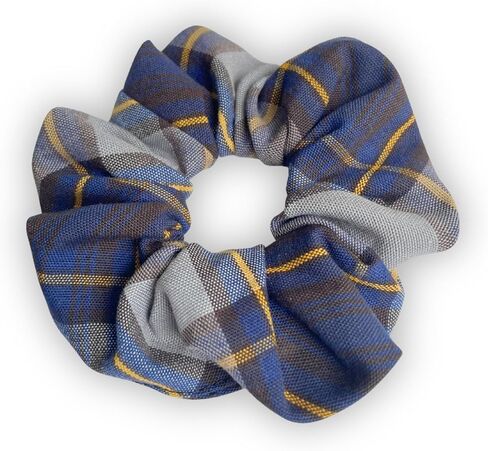 Plaid scrunchie, ClassExceed school uniform plaid, Back to school, handmade school uniform hair accessories (White forest Yellow Navy Plaid80) in Saudi Arabia