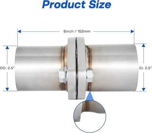 Exhaust Flange Repair Pipe Kit, 2.5" ID/63mm to 2.5" OD with Gasket and 2 Bolt, Stainless Steel Quick Fix Flange Pipe Joint, Universal Fitment in Kuwait