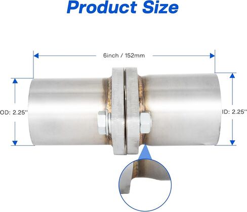 Exhaust Flange Repair Pipe Kit, 2.5" ID/63mm to 2.5" OD with Gasket and 2 Bolt, Stainless Steel Quick Fix Flange Pipe Joint, Universal Fitment in Kuwait