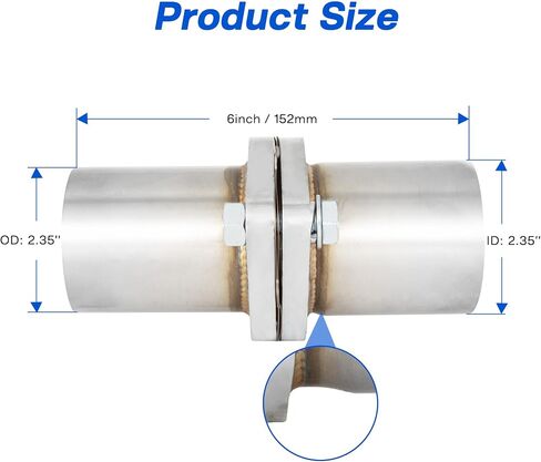 Exhaust Flange Repair Pipe Kit, 2.5" ID/63mm to 2.5" OD with Gasket and 2 Bolt, Stainless Steel Quick Fix Flange Pipe Joint, Universal Fitment in Kuwait