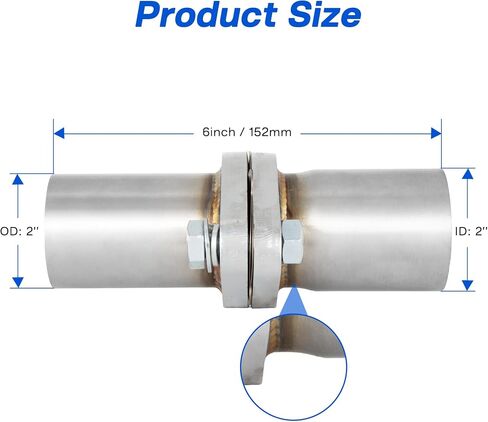 Exhaust Flange Repair Pipe Kit, 2.5" ID/63mm to 2.5" OD with Gasket and 2 Bolt, Stainless Steel Quick Fix Flange Pipe Joint, Universal Fitment in Kuwait