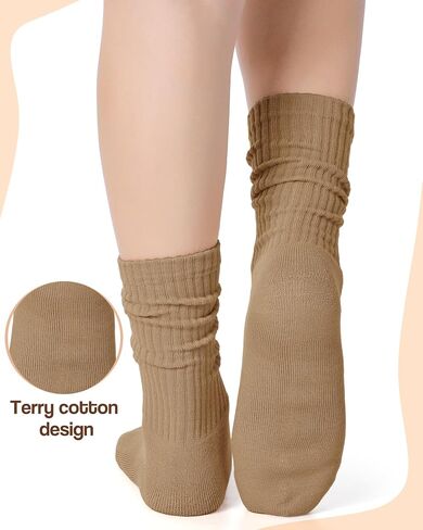 Zoooyawn 4 Pair Slouch Socks Cotton Baggy Scrunched Crew Socks Casual Slouchy Tube Neutral Aesthetic Ribbed Stacked Accessory in Saudi Arabia