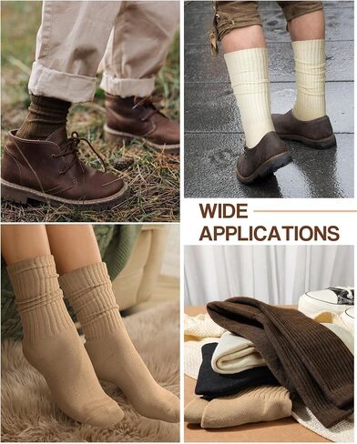 Zoooyawn 4 Pair Slouch Socks Cotton Baggy Scrunched Crew Socks Casual Slouchy Tube Neutral Aesthetic Ribbed Stacked Accessory in Saudi Arabia