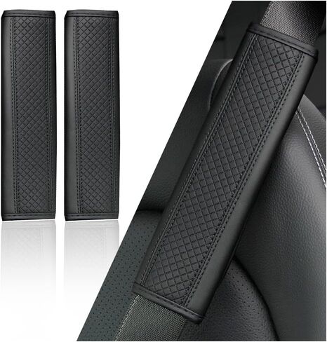 2PCS Car Seat Belt Cover Pad,Breathable Leather Seatbelt Covers for Shoulder Protection and Car Decorations,Universal Seatbelt Cushion Adding Car Seat Strap Pads Car Accessories Interior (Black) in Kuwait