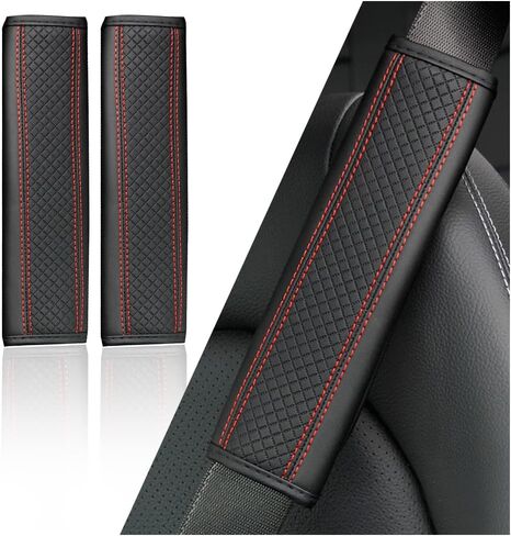 2PCS Car Seat Belt Cover Pad,Breathable Leather Seatbelt Covers for Shoulder Protection and Car Decorations,Universal Seatbelt Cushion Adding Car Seat Strap Pads Car Accessories Interior (Black) in Kuwait