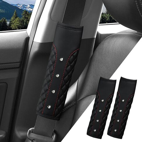 Bling Car Seat Belt Cover, 2PCS Soft Breathable Leather Safety Seatbelt Shoulder Strap Covers, Rhinestone Seat Belt Pads for Women Girls, Universal for SUV, Truck, RV (Pink) in Kuwait