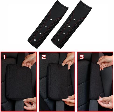 Bling Car Seat Belt Cover, 2PCS Soft Breathable Leather Safety Seatbelt Shoulder Strap Covers, Rhinestone Seat Belt Pads for Women Girls, Universal for SUV, Truck, RV (Pink) in Kuwait