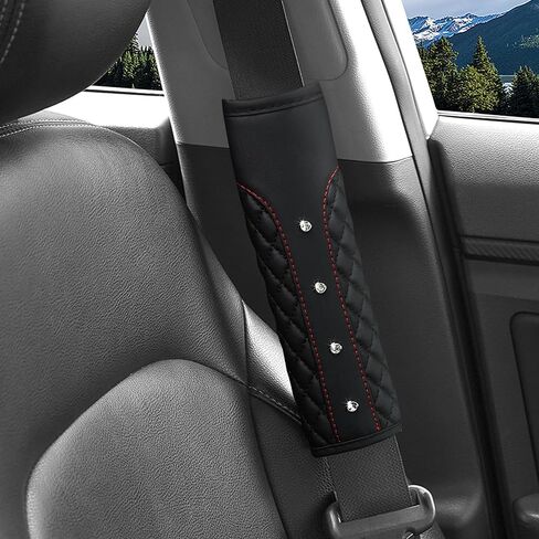 Bling Car Seat Belt Cover, 2PCS Soft Breathable Leather Safety Seatbelt Shoulder Strap Covers, Rhinestone Seat Belt Pads for Women Girls, Universal for SUV, Truck, RV (Pink) in Kuwait