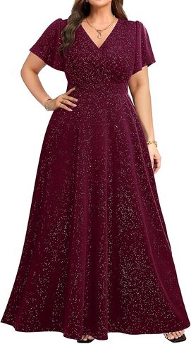 Pinup Fashion Women بالإضافة إلى الفساتين الرسمية - فساتين المساء ضيف زفاف Glitter Prom Long Dress in Kuwait